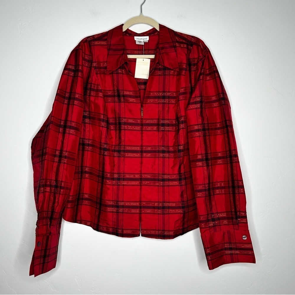 NWT Coldwater‎ Creek Tartan Red Plaid Lightweight Jacket Silk Blend Holiday 2X